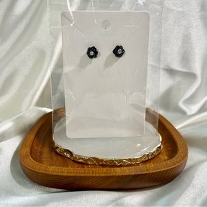 Gunmetal Color Floral Stud Earrings